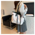 Lady's Large Capacity Cartoon Print Woman's Tote Bags Women's Handbag with Wallet for Summer Shopping - Black