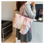 Lady's Large Capacity Cartoon Print Woman's Tote Bags Women's Handbag with Wallet for Summer Shopping - Pink